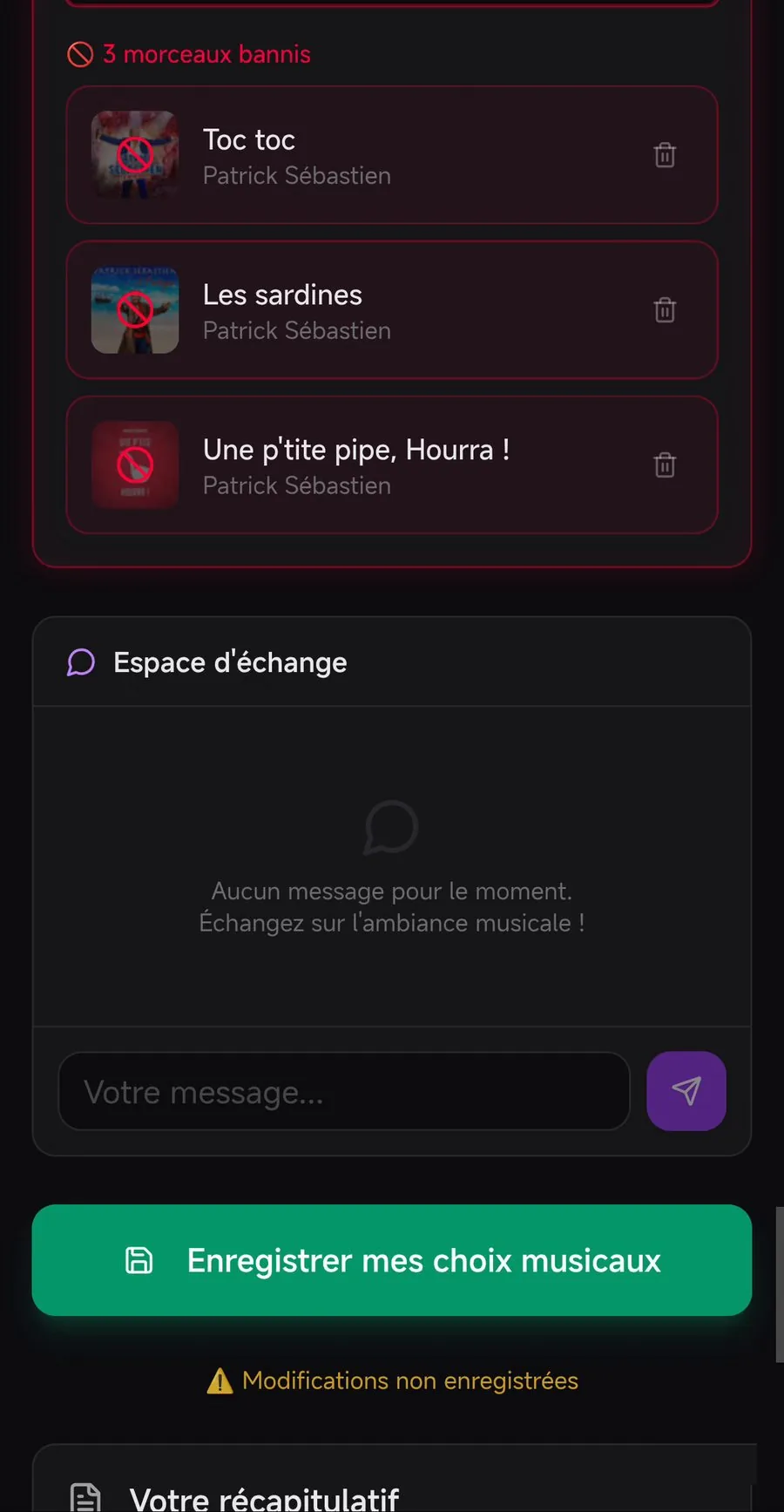 Morceaux bannis et espace d'échange