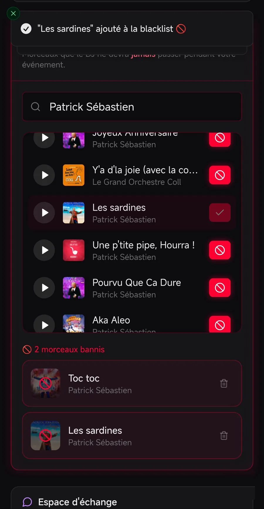Morceaux à bannir