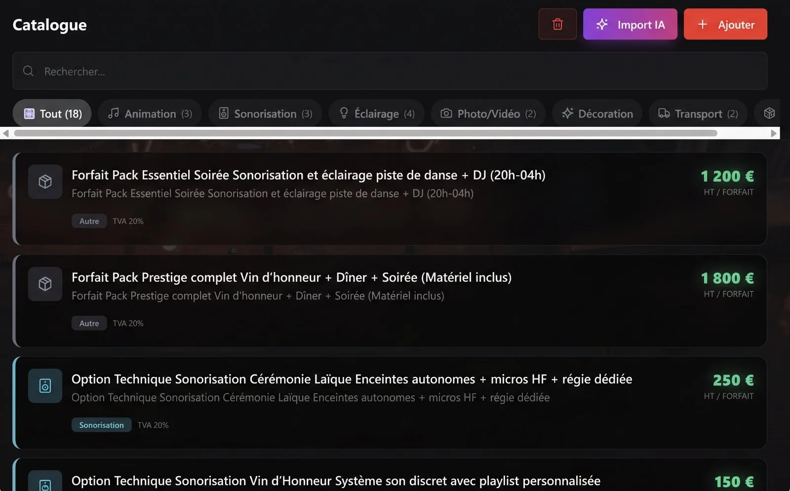 Catalogue des prestations