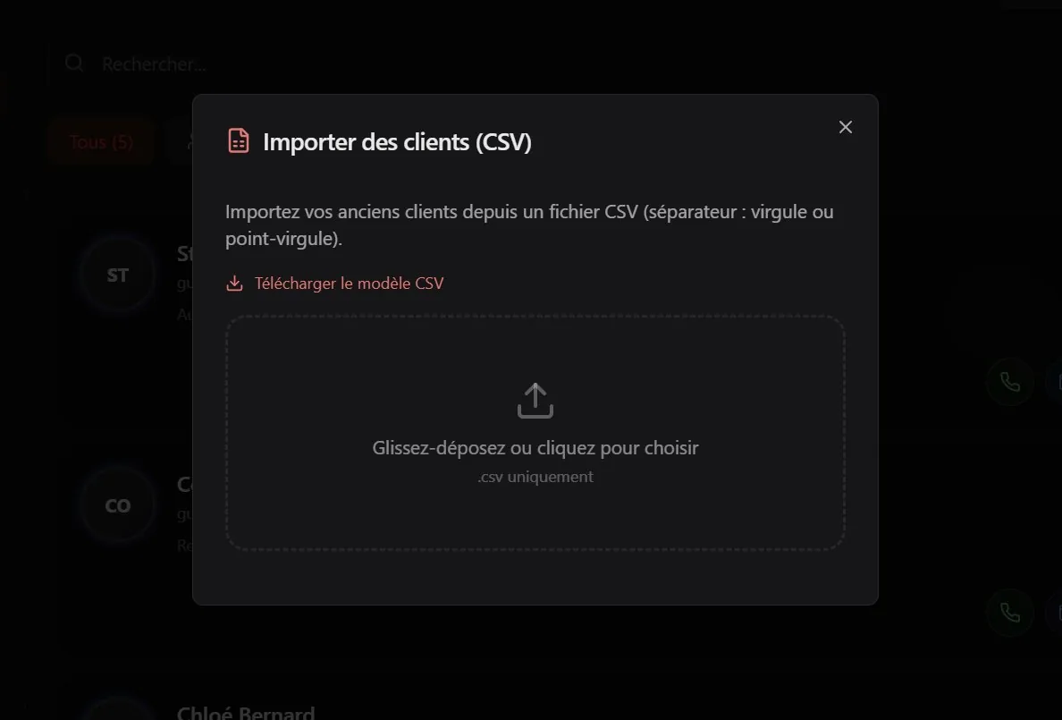 Importer des clients (CSV)